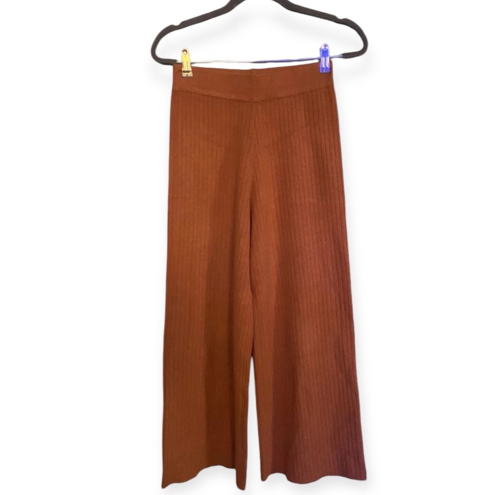 Elodie Brown Ribbed Wide Leg Pants Women's Size Small Soft Stretchy Casual